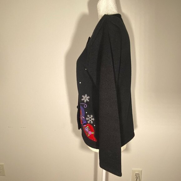 Crystal Kobe Black “Red Hat” Cardigan Size Petite Medium - Picture 4 of 7
